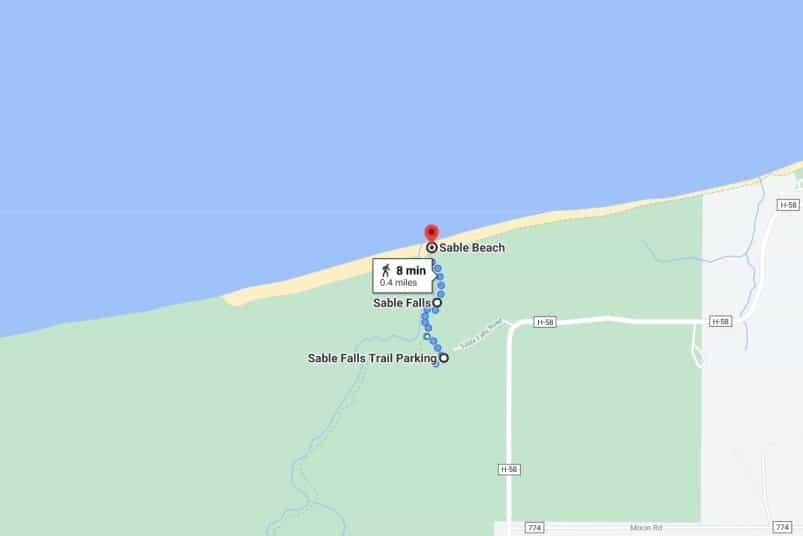 Pictured Rocks hiking map: sable falls hiking trail. upper peninsula michigan travel blog