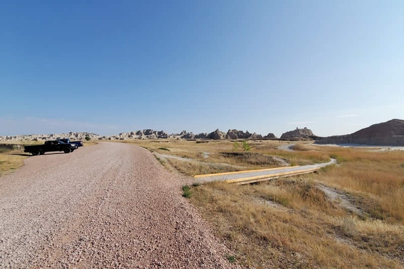 Where to start hiking the castle trail from old northeast road parking. badlands national park. south dakota travel blog