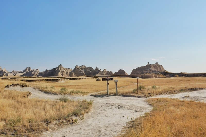 Where to start hiking the castle trail from old northeast road parking. badlands national park. south dakota travel blog