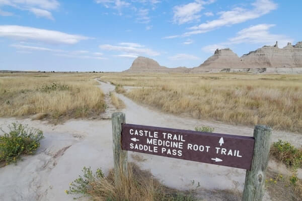 hiking the castle trail from saddle pass parking lot. castle trail to medicine root trail loop. badlands national park. south dakota travel blog