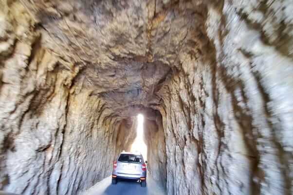 Driving to Little Devils Tower Trailhead parking along Needles Highway. Little Devils Tower trail hike near needles eye tunnel. custer state park. south dakota travel blog