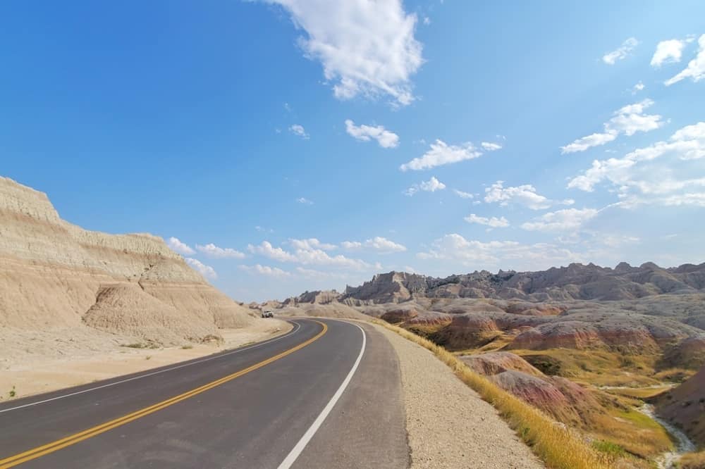 Driving Badlands Loop Road see yellow badlands. driving to yellow mounds overlook in Badlands National Park. sd travel blog