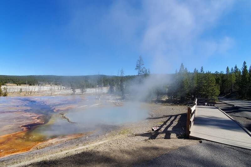 Firehole Spring overlook trail. yellowstone wyoming travel blog