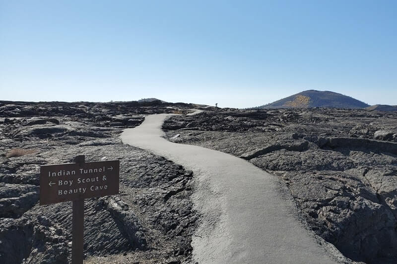 Caves Trail to Indian Tunnel. Lava fields, Craters of the moon tunnel in Idaho. idaho travel blog