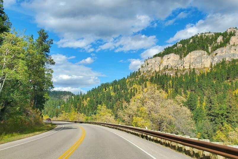 Stops to make when driving from Mount Rushmore to Spearfish Canyon to Devils Tower: spearfish canyon scenic byway. south dakota to wyoming