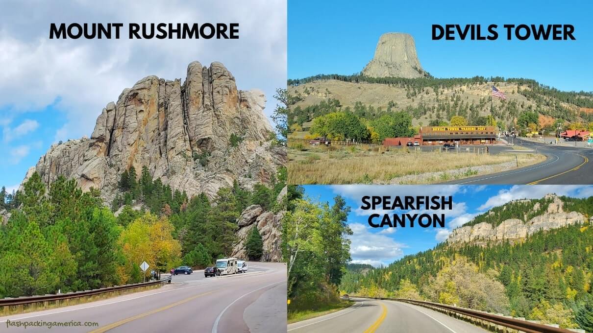 Driving from Mount Rushmore to Devils Tower: Driving through Spearfish Canyon scenic byway in South Dakota. South Dakota to Wyoming road trip.