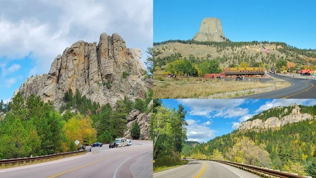 Driving from Mount Rushmore to Devils Tower: Driving through Spearfish Canyon scenic byway in South Dakota. South Dakota to Wyoming road trip.