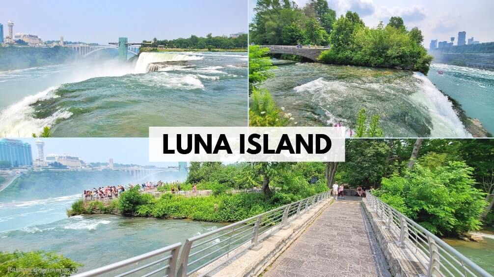 bridge to Luna Island: Top of Niagara Falls. luna island trail from goat island. American Falls. Bridal Veil Falls. niagara falls state park, new york, usa. ny travel blog