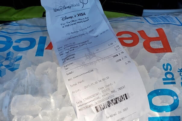 cost of ice at fort wilderness campground store. meadow trading post ice. Disney World campground ice. florida travel blog