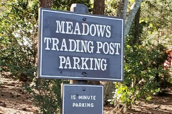 meadow trading post parking to buy ice at fort wilderness campground store. Disney World campground ice. florida travel blog