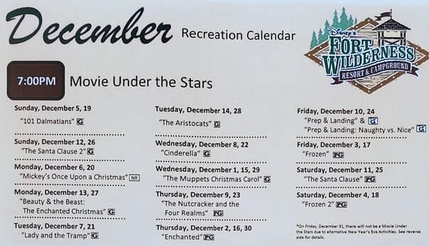 Fort Wilderness movies in December. movies under the stars at fort wilderness campground. Disney holiday movies in December. florida travel blog