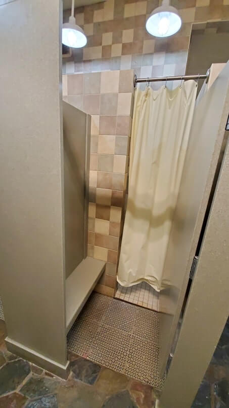 Fort Wilderness campground showers in shower room, bathhouse. disney world camping showers. florida travel blog