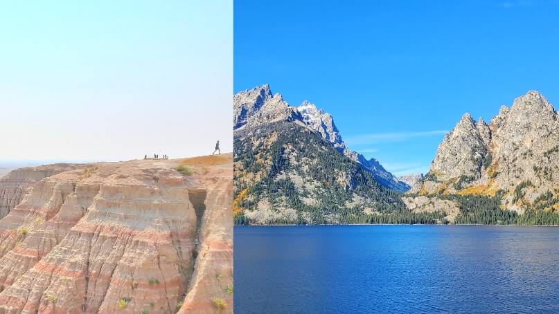 driving from Badlands National Park to Grand Teton National Park road trip stops. what to see on the way from badlands to grand teton national park. road trip america