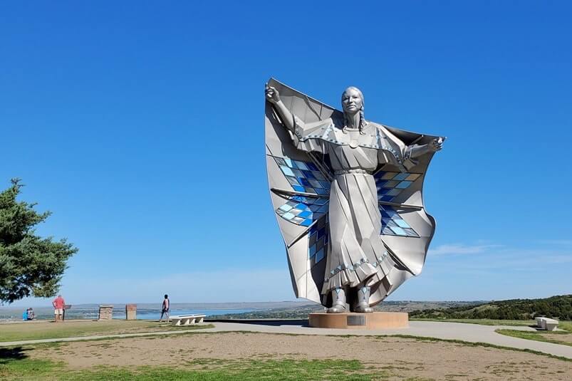 Dignity Statue of earth and sky (views!) at I90 rest area stop when