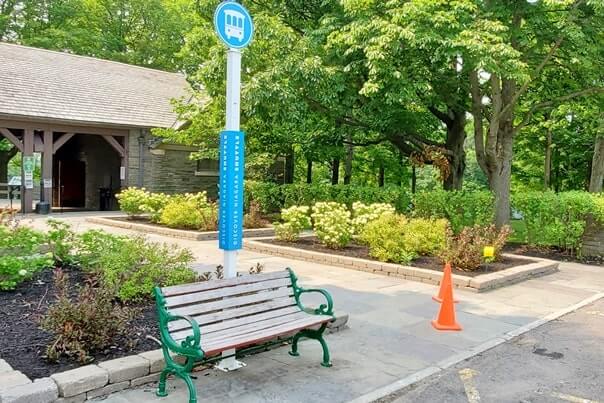 free Discover Niagara shuttle stop at Whirlpool State Park. things to do in niagara falls without a car. new york travel blog