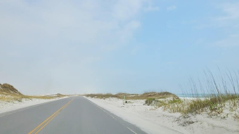 Drive to Opal Beach. driving through gulf islands national seashore, santa rosa area. destin to pensacola drive. florida travel blog