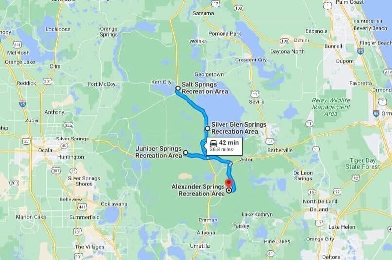 Tallahassee to Disney World drive: ocala national forest springs map. florida springs between tallahasee and disney world. florida road trip travel blog