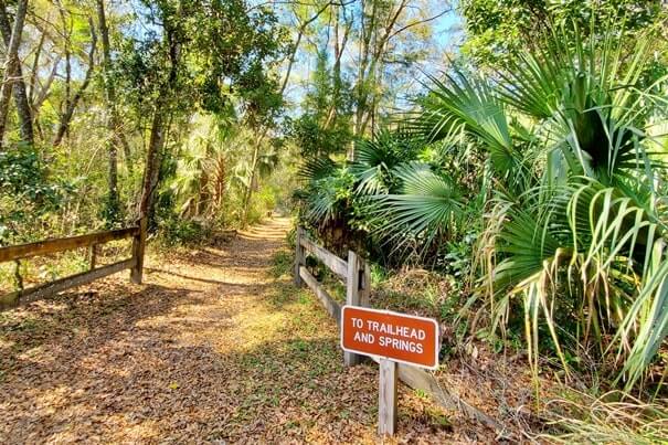 fanning springs state park cabin. trail from cabin to springs. florida travel blog