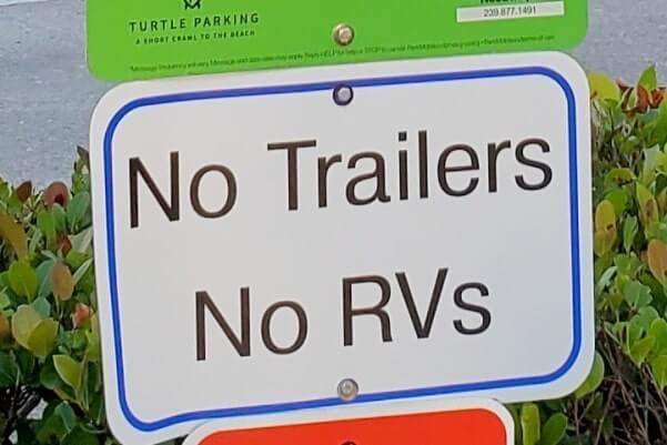 Marco Island beach RV parking. no rv parking, no trailer parking. turtle lot. florida travel blog