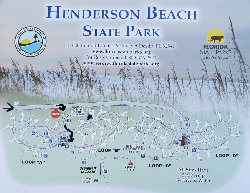 henderson beach state park campground map. florida state park camping near beach. florida panhandle travel blog