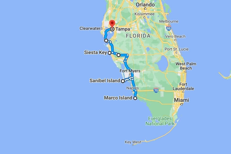 Marco Island to Tampa map best driving route. florida road trip map. florida travel blog