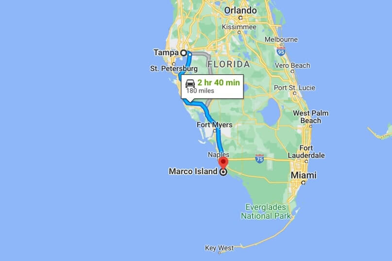 Tampa to Marco Island map driving route. florida road trip map. florida travel blog