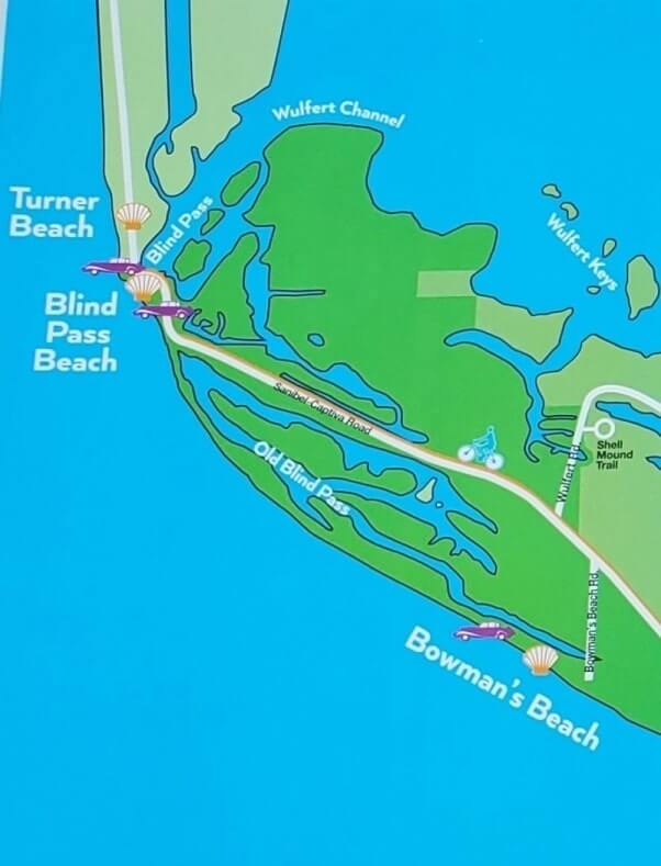 captiva island shelling map. turner beach shelling map. gulf coast, southwest florida travel blog