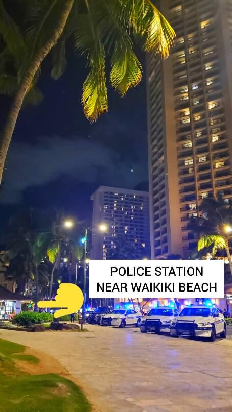 things to do in waikiki at night: waikiki police station at night. honolulu at night. oahu at night. hawaii travel blog