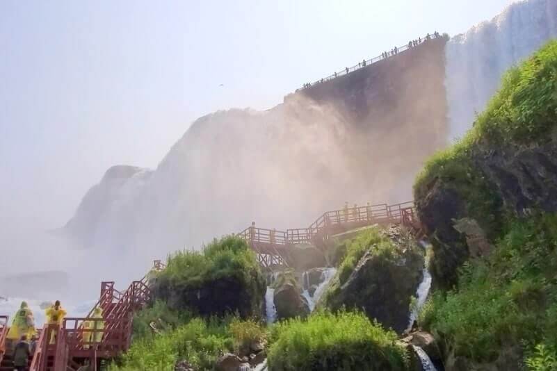 American side of Niagara Falls USA: Cave of the Winds. Bottom of Niagara Falls USA. ny travel blog