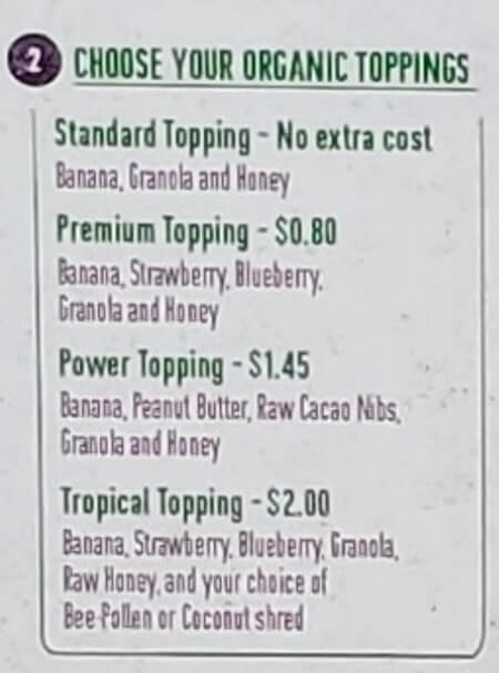 tropical tribe acai bowl menu. waikiki acai bowl. honolulu oahu hawaii
