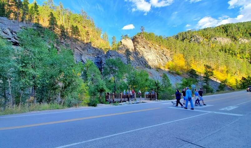 bridal veil falls overlook, spearfish canyon scenic byway, black hills national forest. spearfish canyon waterfalls. black hills waterfalls. south dakota waterfalls