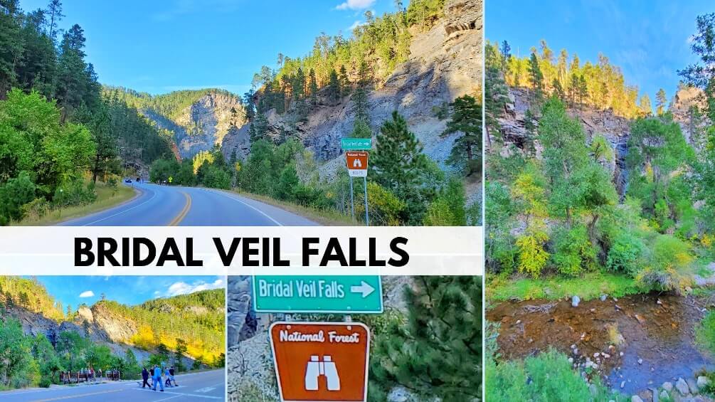 bridal veil falls overlook, spearfish canyon scenic byway, black hills national forest. spearfish canyon waterfalls. black hills waterfalls. south dakota waterfalls