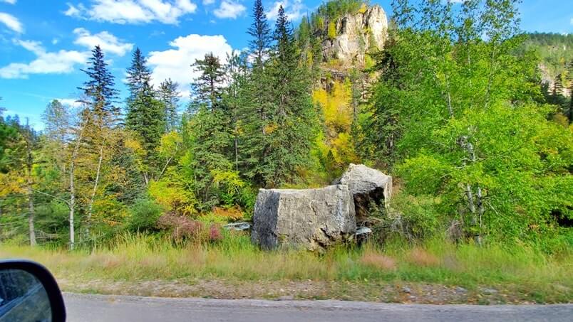 driving the spearfish canyon scenic byway to kissing rocks. savoy to kissing rocks to spearfish. black hills national forest, south dakota