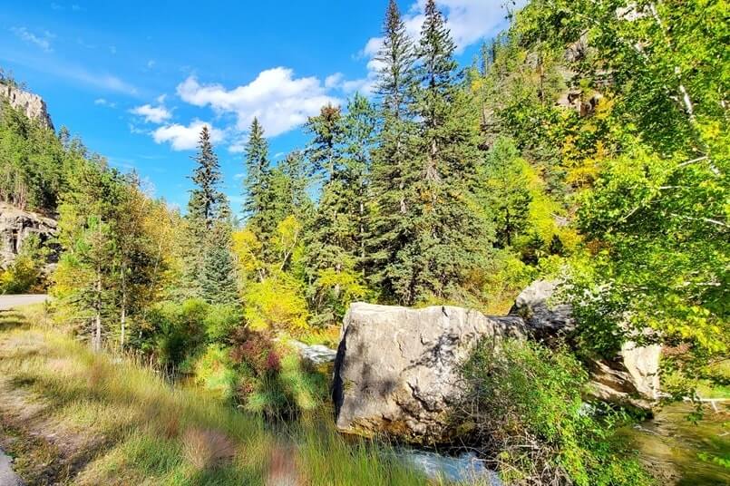 walking to kissing rocks from the road, spearfish canyon. black hills national forest, south dakota