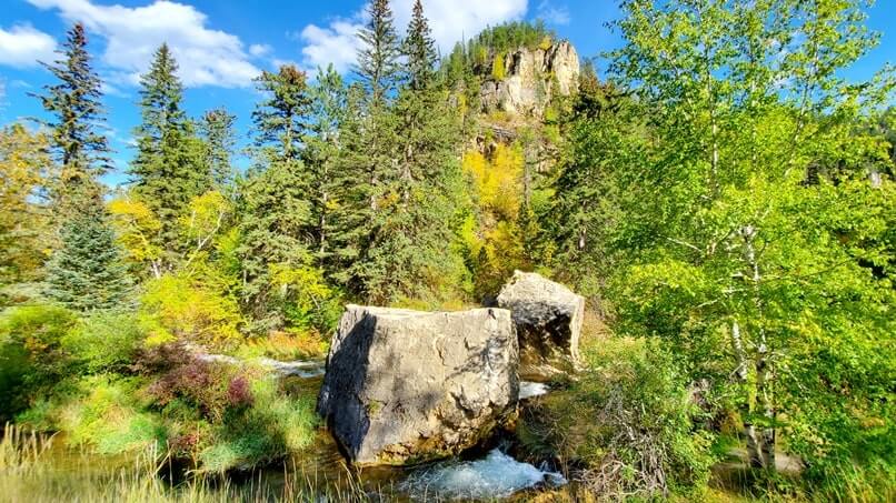 walking to kissing rocks from the road, spearfish canyon. black hills national forest, south dakota
