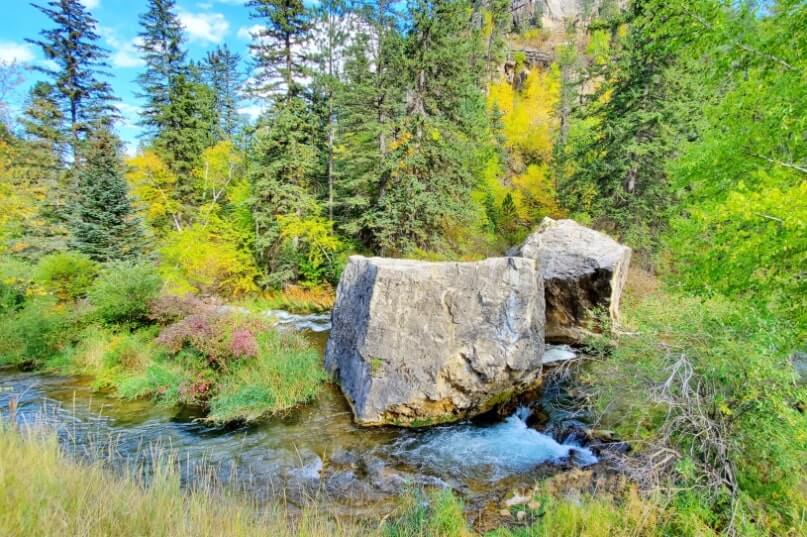 walking to kissing rocks from the road, spearfish canyon. black hills national forest, south dakota