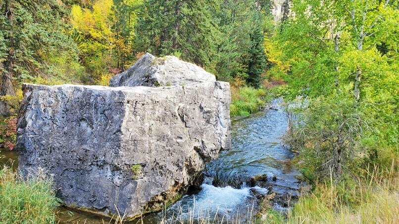 walking to kissing rocks along spearfish canyon scenic byway. black hills national forest, south dakota