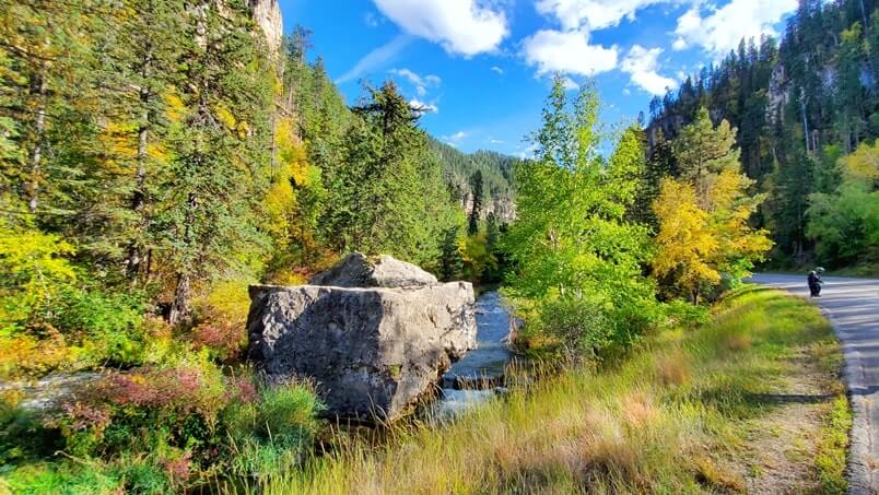 walking to kissing rocks along spearfish canyon scenic byway. black hills national forest, south dakota