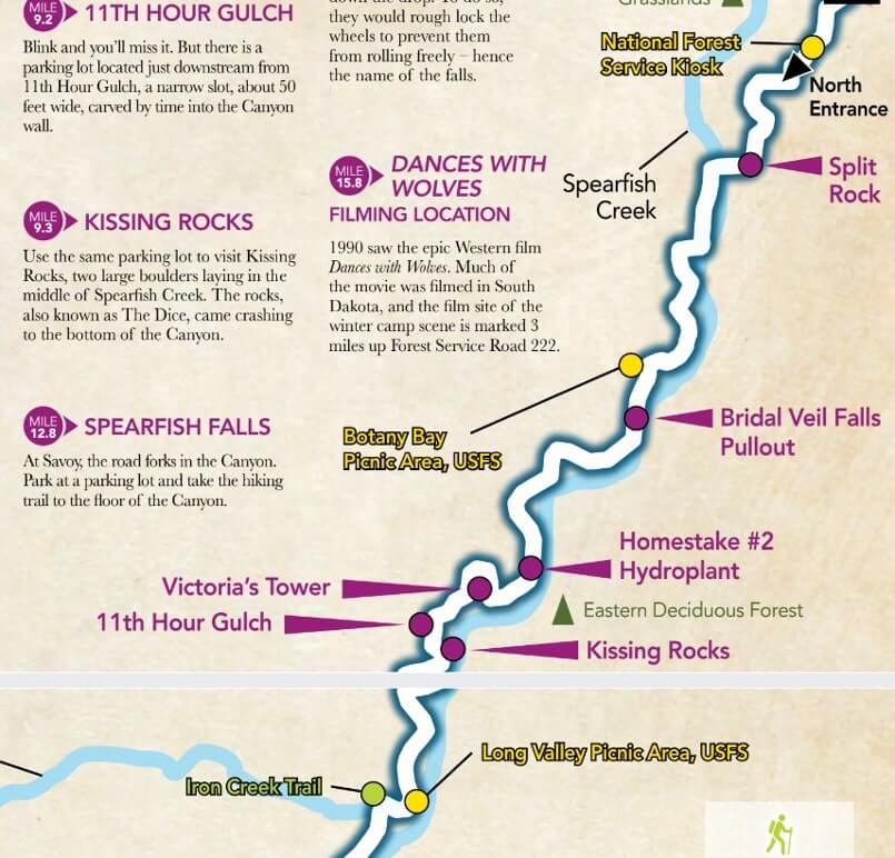 spearfish canyon map of kissing rocks. spearfish canyon scenic byway, black hills national forest, south dakota