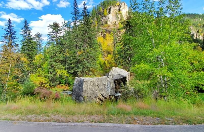 driving to kissing rocks, spearfish canyon. the dice, spearfish canyon. black hills national forest. south dakota.