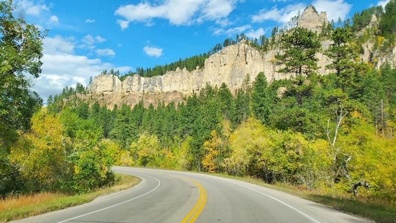 driving the spearfish canyon scenic by way to Long Valley picnic area in spearfish canyon. black hills national forest. south dakota travel blog