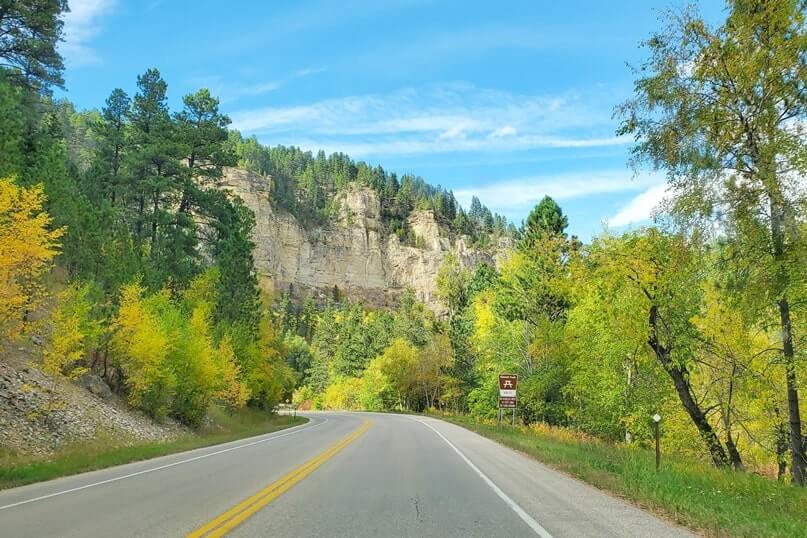 driving the spearfish canyon scenic by way to Long Valley picnic area in spearfish canyon. black hills national forest. south dakota travel blog