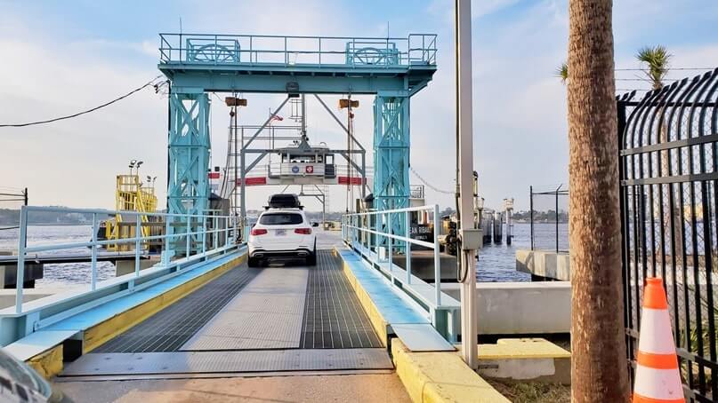 driving onto the mayport ferry. mayport car ferry. st johns river car ferry