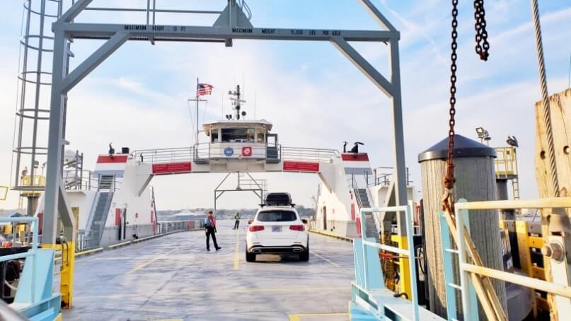 driving onto the mayport ferry. mayport car ferry. st johns river car ferry