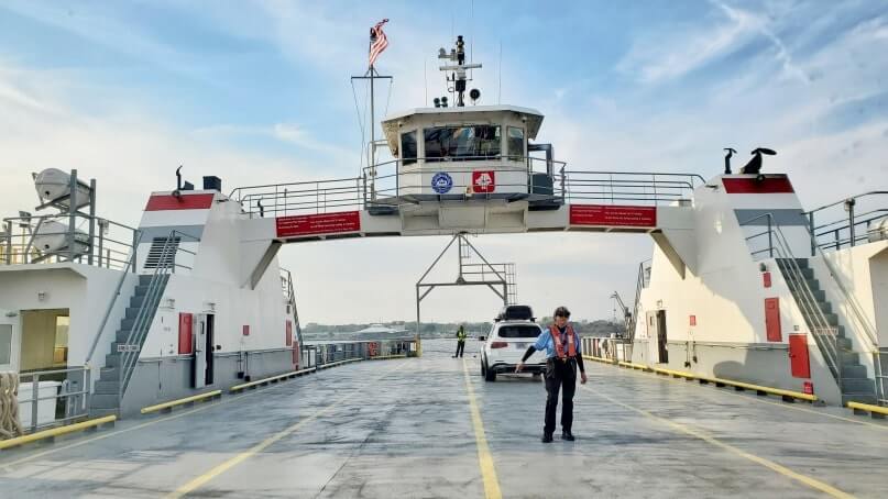 driving onto the mayport ferry. mayport car ferry. st johns river car ferry