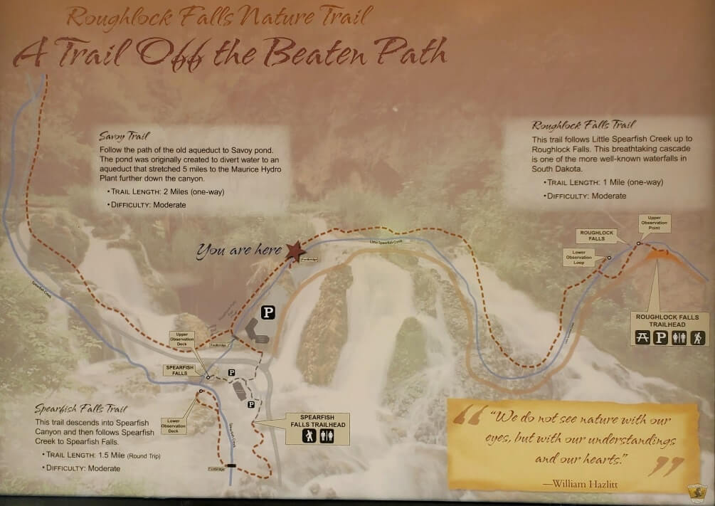 roughlock falls trailhead map, spearfish canyon