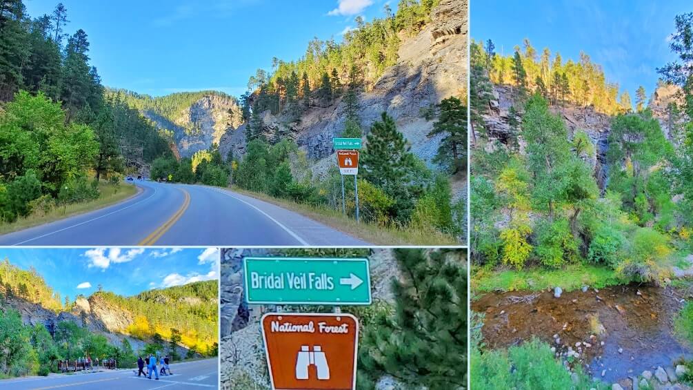 easy spearfish canyon waterfalls: bridal veil falls. roadside waterfalls in spearfish canyon. black hills waterfalls. south dakota waterfalls.