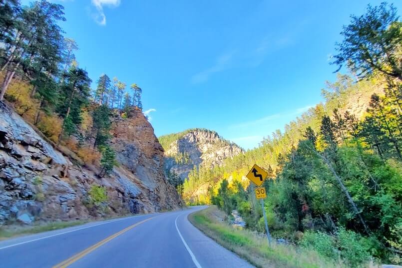 driving the spearfish canyon scenic byway from bridal veil falls to split rock. black hills. south dakota
