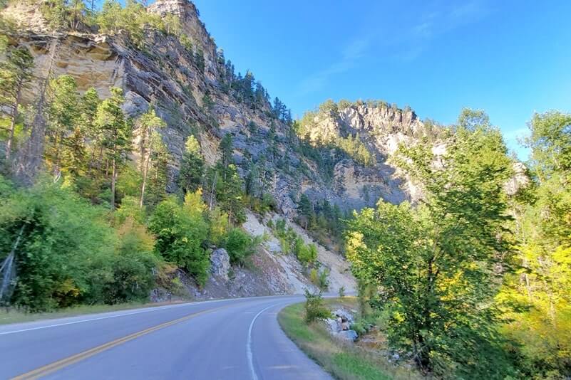 driving the spearfish canyon scenic byway from bridal veil falls to split rock. black hills. south dakota