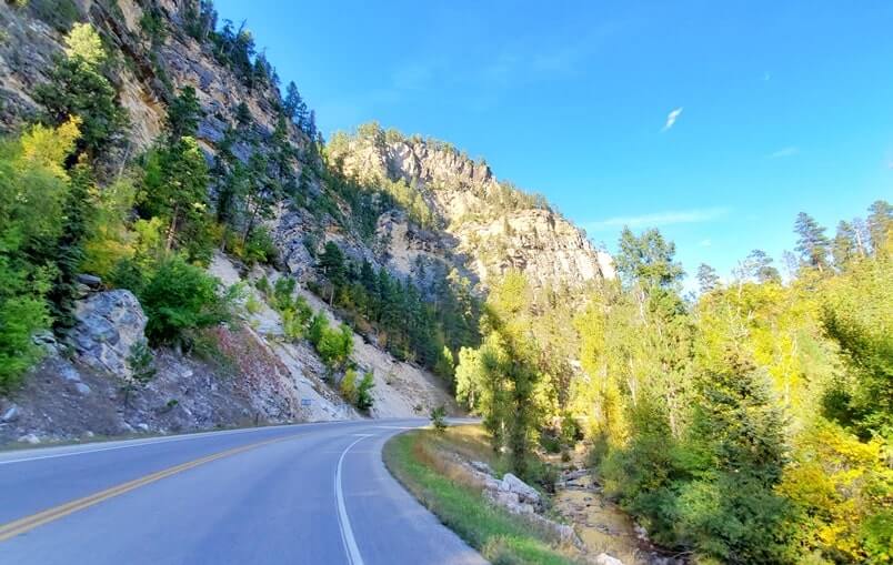 driving the spearfish canyon scenic byway from bridal veil falls to split rock. black hills. south dakota